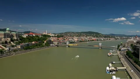 Drone shot over the Donau River in Budapest. Stock Footage 247250564