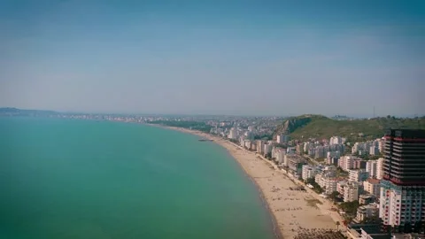 Drone shot over Durres Beach in Albania Video stock 311055804