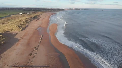 Drone shot over English beach Stock Footage