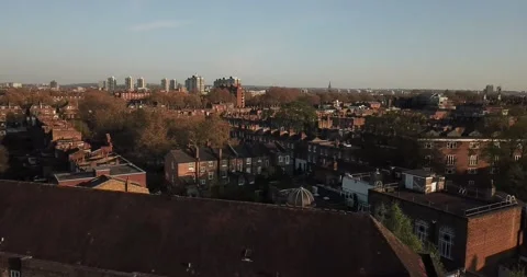 Drone shot over Kennington Sunset London Stock Footage 140623359