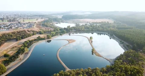 Drone Shot of Over Man-made Lakes Stock Footage 147836125