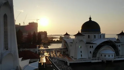Drone shot over the mosque during sunrise. Stock Footage 104226666
