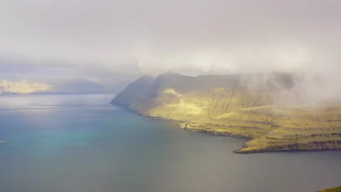 Drone Shot Over Mountains And Fjord Of Funningur Stock Footage 134281346