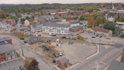 Drone Shot Over Old Mill Building In Downtown Dover New Hampshire Video stock 128194059