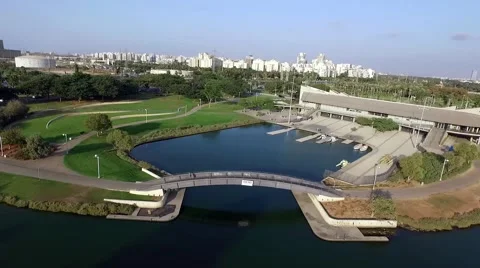 Drone shot over a park Tel Aviv Stock Footage 55868846