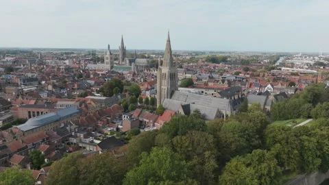 Drone shot over pretty Belgian European town Stock Footage 301313019