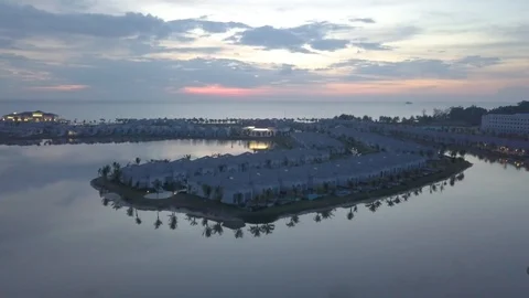 Drone shot over resort at sunset Video stock 86884657