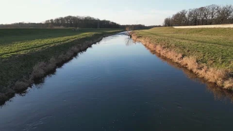 Drone shot over the river luppe in Leipzig Stock Footage 235040435