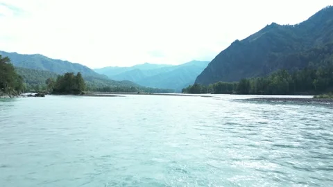 Drone shot over the river a meter from the water Stock Footage 227126606