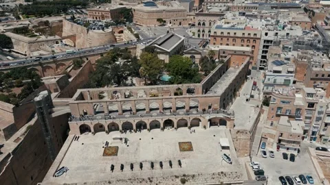 Drone Shot over Saluting battery and Upper Barrakka Garden, Valletta, Malta Stock Footage 314805556