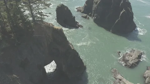 Drone shot over seastacks along the oregon coast during the day Stock Footage
