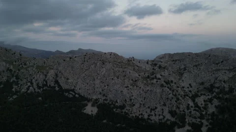 Drone Shot over Serra de Tramuntana at dusk, Mallorca, Spain Stock Footage 254181279