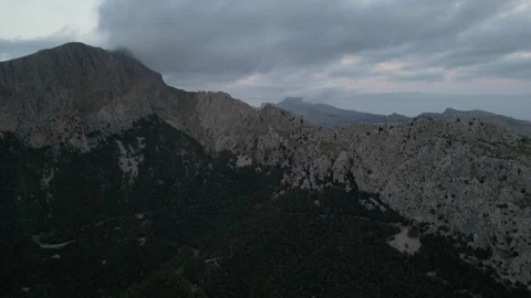 Drone Shot over Serra de Tramuntana at dusk, Mallorca, Spain Stock Footage 254181309