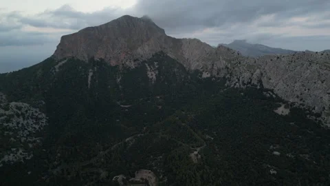 Drone Shot over Serra de Tramuntana at dusk, Mallorca, Spain Stock Footage 254181346