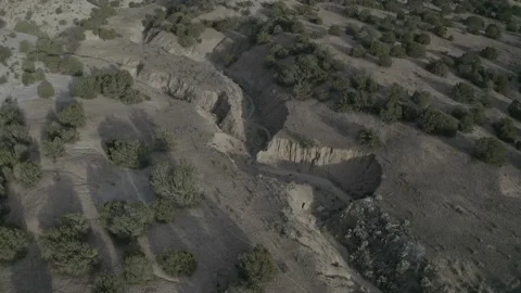 Drone shot over small dirt valley Stock-Footage 161445337