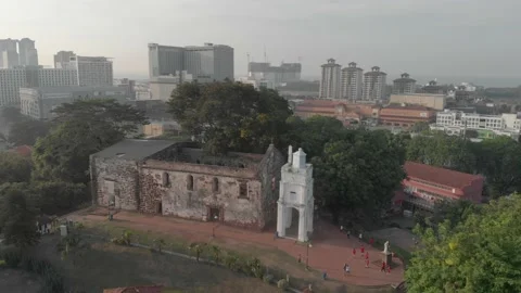 Drone shot over St. Paul's Church Malacca Stock Footage 130294672