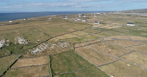 Drone Shot Over Stone Wall Fields of Inishmore Island in Ireland 스톡 동영상 97822952