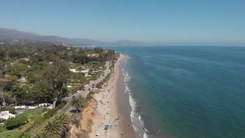 Drone shot over summer beach day in California Stock Footage 241362537