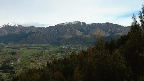 Drone shot over trees of alpine mountains, South Island, New Zealand Stock Footage 89865858