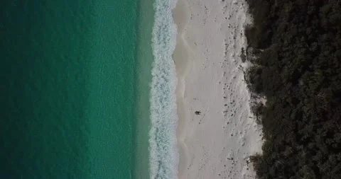 Drone Shot over White Sand Beach and Turquoise Water Stock Footage 159069149