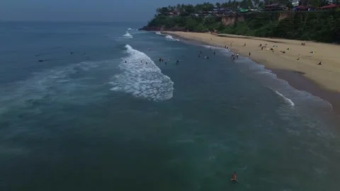 Drone shot overhead varkala beach India kerala Stock Footage 256653926