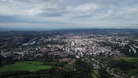 Drone shot overview of Saint Etienne from le parc du Pilat, Loire, Rhone Stock Footage 247106909