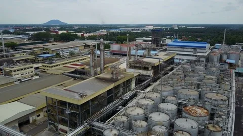 Drone shot palm oil processing factory, industry manufacturing export Malaysia Stock Footage 78454745