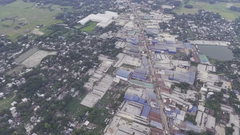Drone Shot Panning Right Over an Industrial Landscape in Bangladesh Stock Footage 337980030