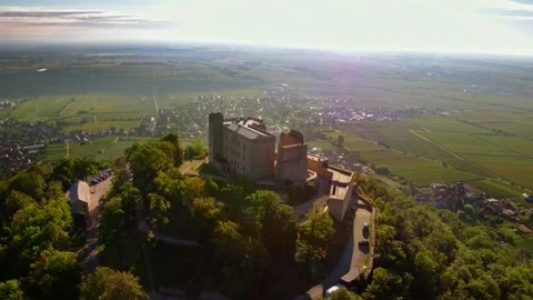 Drone Shot with Panorama View from the Top of Hambach Castle Stock-Footage 166146869