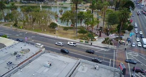 Drone shot pans to intersection Stock Footage 114031892