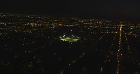 Drone shot of park baseball diamond at night Stock Footage 146103103