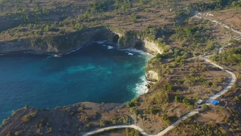 Drone Shot of Pasih Uug Broken Beach Cliff at Nusa Penida, Bali - Indonesia Stock Footage 113818665