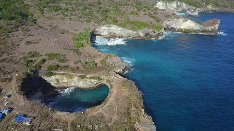 Drone Shot of Pasih Uug Broken Beach at Nusa Penida, Bali - Indonesia Stock Footage 113894308