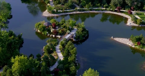 Drone Shot of Path in Grand Rapids River Park Видео 98882038