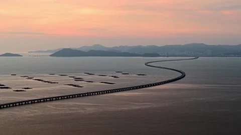Drone Shot Penang Second Bridge Beside Kelong Fish Farms 스톡 동영상 329358182