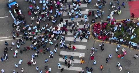 Drone Shot of People on Street for Protest at Kathmandu Nepal. Zebra Stock Footage 252178910