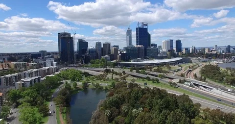 Drone Shot of Perth City Downtown Cityscape Stock Footage