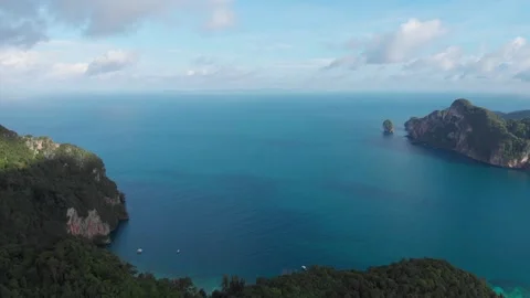 DRONE Shot of phi phi island THAILAND, mountains and ocean views Stock Footage 237803378