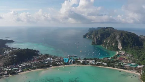 DRONE Shot of phi phi island THAILAND, mountains and ocean views Stock Footage 237803423
