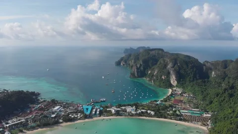 DRONE Shot of phi phi island THAILAND, mountains and ocean views 動画素材 237803480