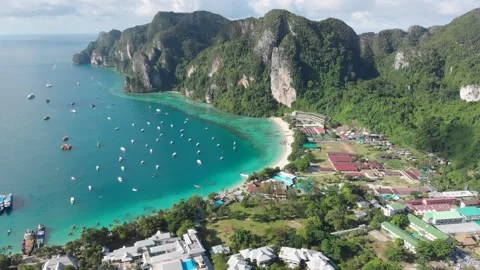 DRONE Shot of phi phi island THAILAND, mountains and ocean views Stock Footage 237803501