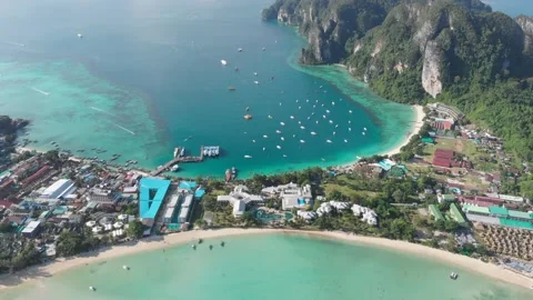 DRONE Shot of phi phi island THAILAND, mountains and ocean views Stock Footage 237803513