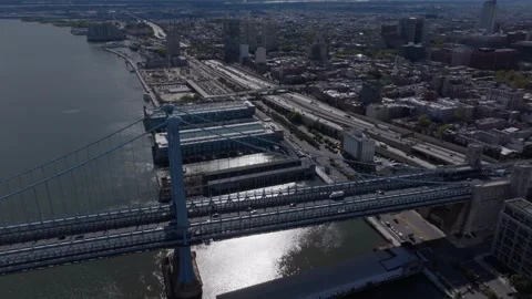 Drone Shot Of Philadelphia Ben Franklin Bridge Daytime Zoom Telephoto D Log Stock Footage 288859953