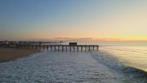 Drone shot of the Pier during Sunset 4K Stock Footage 241027843