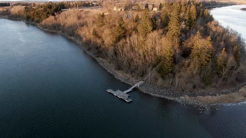 Drone shot of pier on lake Stock Footage
