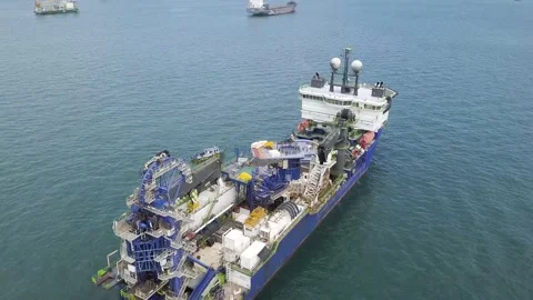 Drone shot of pipe laying vessel, Singapore Stock Footage 157572450