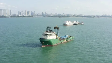 Drone shot of platform supply vessel, Singapore Stock Footage 157572413