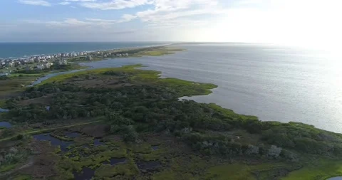 Drone shot of protected areas along the Pamlico Sound in the OBX near Frisco Stock Footage 202344094