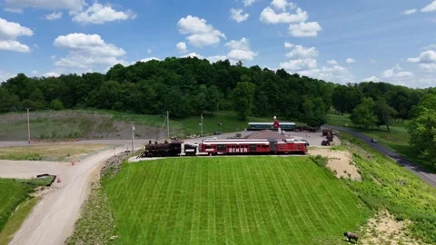 Drone shot pulling out of the Ohio Buckeyes Express Diner. Video stock 281060747