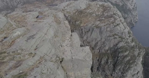 Drone shot from pulpit rock aka preikestolen in Norway Stock Footage 87861372